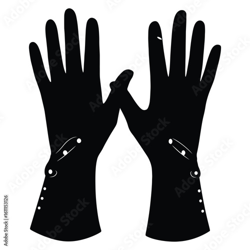Elegant black gloves silhouette vector design with classic wrist detail and white background