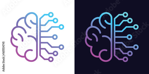 Artificial Intelligence AI Chip in Human Brain. Artificial Intelligence icon with Machine learning, digital skills, generative AI, AI technology, algorithm, virtual intelligence and future	