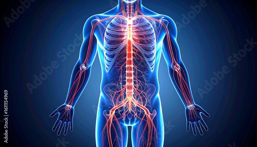 Visualizing Human Anatomy Showing Blood Vessels and Skeleton