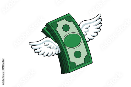 Cartoon Money Flying with Wings Symbolizing Financial Freedom and Success Illustration for Business and Finance Concepts