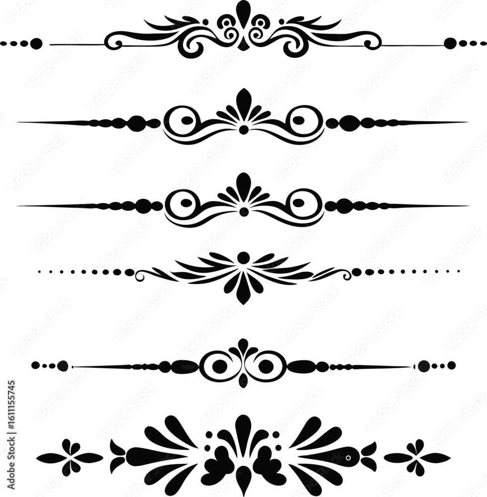 Fototapeta premium Black page dividers elements on white background 