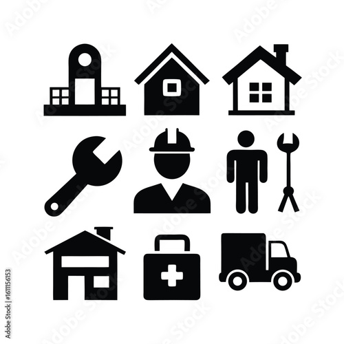 Set of construction necessary tools silhouette vector