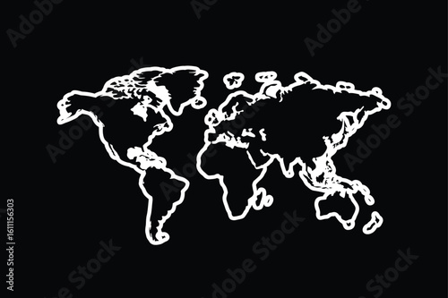 Global World Map Outline Design in Black and White for Educational and Creative Purposes