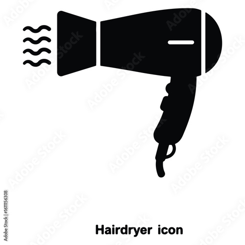 Silhouette hairdryer icon depicting warm airflow for hairstyling and beauty themes