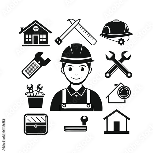 Set of construction necessary tools silhouette vector