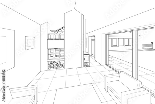 house interior sketch 3d illustration	
