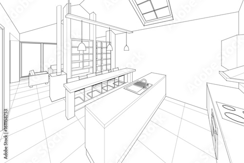 house interior sketch 3d illustration	
