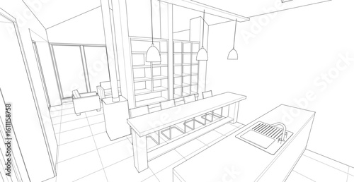 house interior sketch 3d illustration	
