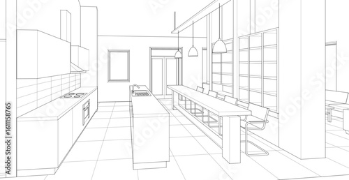 house interior sketch 3d illustration	
