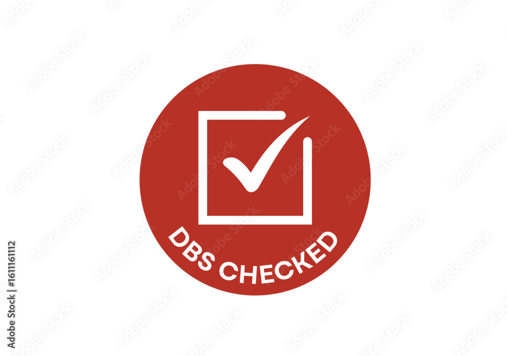 Red Round DBS Checked Badge with Box Tick Red Round DBS Checked Badge with Box Tick