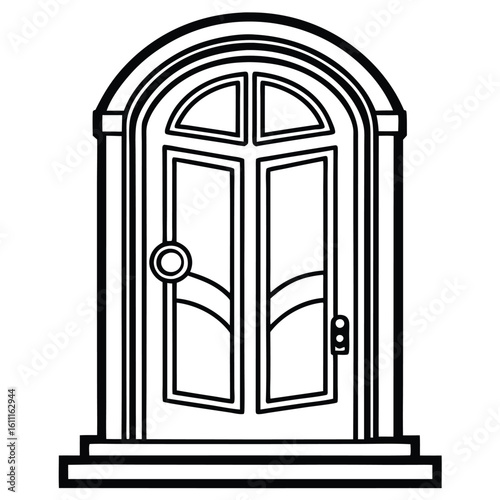Continuous Line Drawing of an Isolated Door with Stylized Details