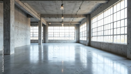 Spacious Industrial Warehouse Interior with Concrete Floors and Large Windows