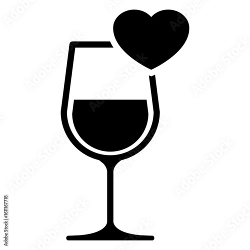 Icono con silueta de corazón dentro de copa de vino