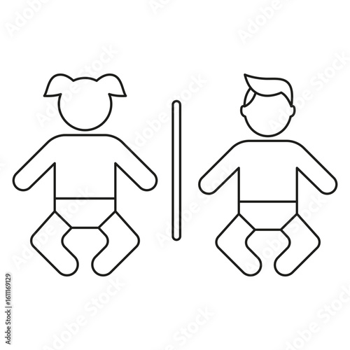 Baby Girl and Boy WC Line Icon. Diaper Changing Room Restroom Sign for Children and Infants Outline Symbol. Editable Stroke. Isolated Vector Illustration.