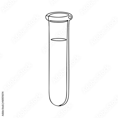 Vector line art of a laboratory test tube with liquid inside, isolated outline drawing for science, chemistry and medical experiments