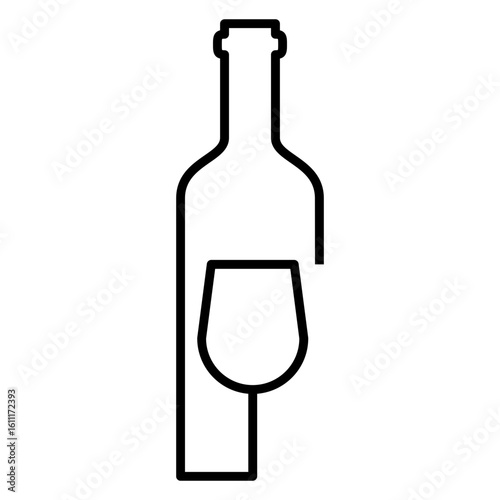 Icono con silueta de copa en botella de vino con líneas 