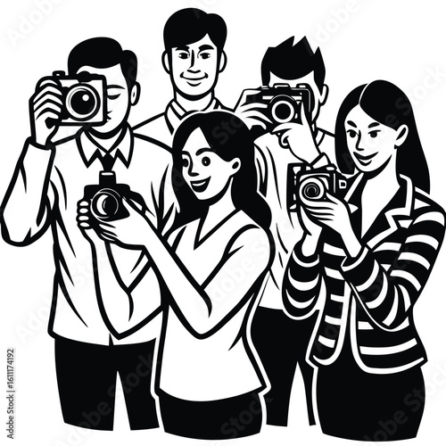 Silhouette of People Taking Pictures with a Man Holding a Camera
