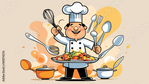 Skilled African American chef proudly presenting gourmet meals, an illustration of culinary passion and professional expertise.