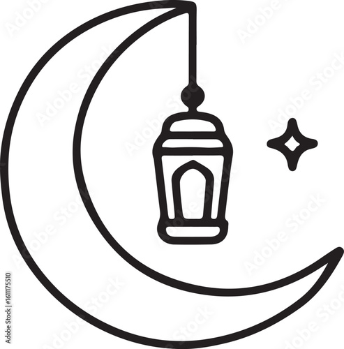 Crescent moon with hanging lantern and star style vector illustration EPS file download