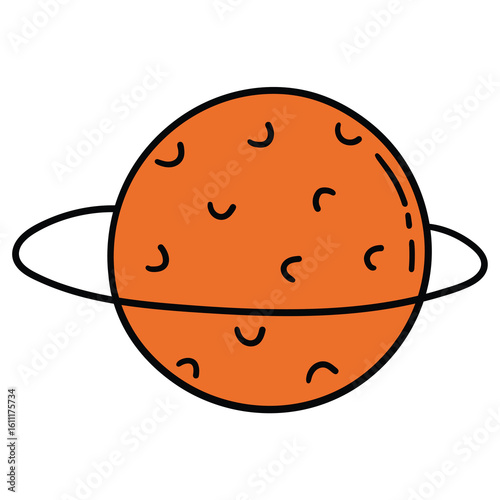 Hand-drawn cartoon saturn planet on a white background.