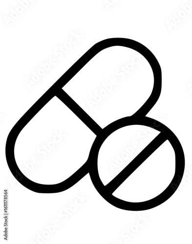 A capsule and tablet, pharmaceutical medication symbols.