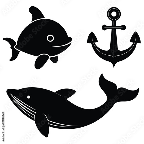 Enigmatic Silhouette of Sea Dwellers Beneath an Anchor