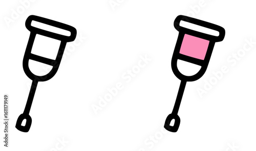 Two simple crutch icons, one in black and white outline, the other with a pink accent.