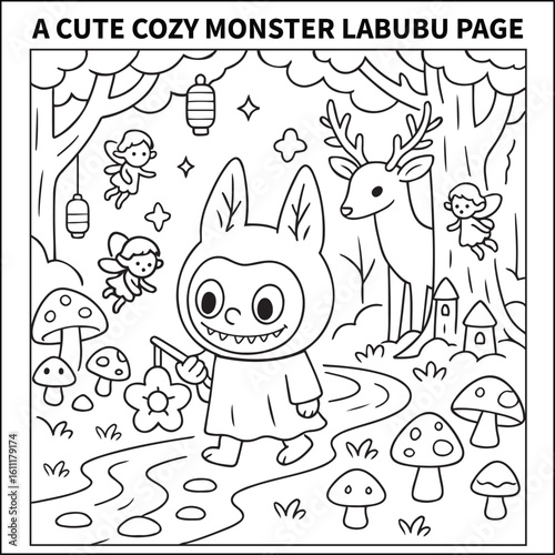 Carrying a glowing flower, the little monster takes an enchanting walk through a magical forest filled with fairies and friendly animals. Bold and easy coloring pages for kids, teens, and adults.