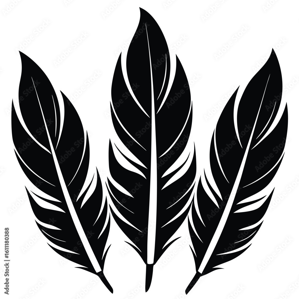Fototapeta premium Set of Isolated Bird Feathers in Silhouette Form with Intricate Details