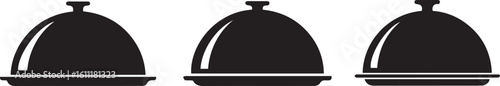 Dish Cover Silhouette Icon Vector Set – Food Presentation and Serving Symbol