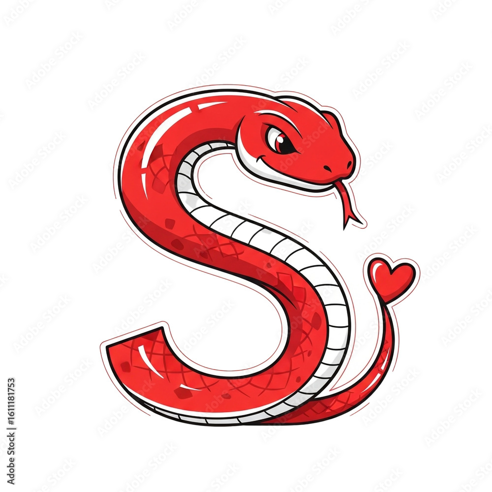 Fototapeta premium A stylized red serpent shaped like the letter S with a heart detail exudes a playful and dynamic design.