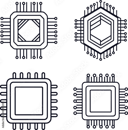  CPU Chip Icons – Technology and Hardware Vector Set
