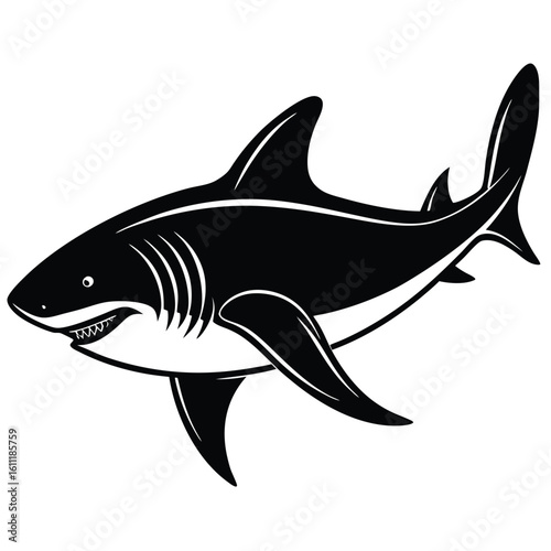 Top View Silhouette of a Swimming Shark on a White Background