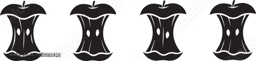 Apple Core Silhouette Icon Vector Set – Fruit Waste and Nutrition Symbol