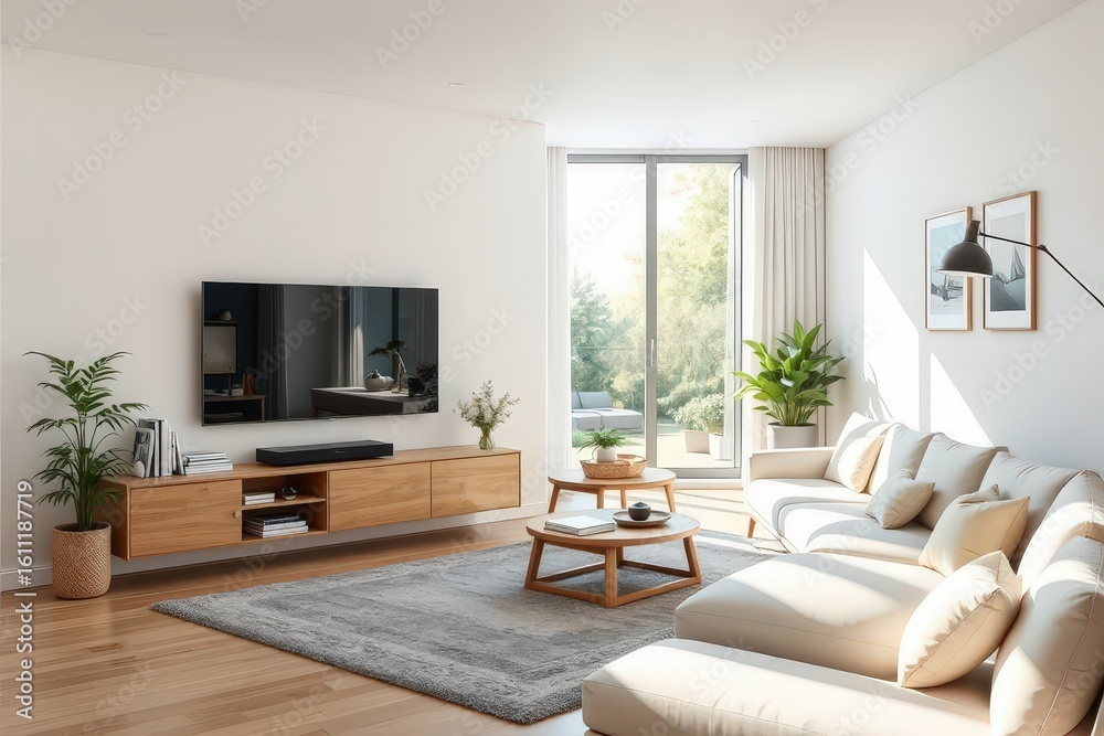 Fototapeta premium Modern Living Room with Natural Light and Minimalist Design