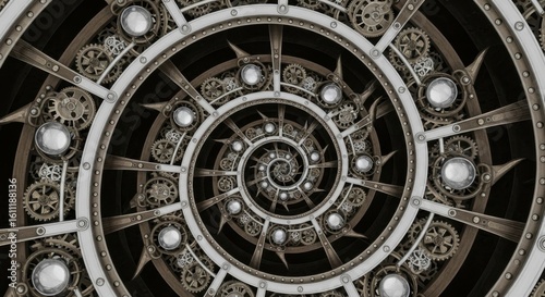 Steampunk Fractal Spiral Gear Pattern