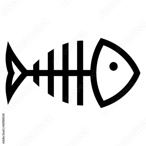 Logo Seafood. Icono con líneas con cabeza y espina de pescado para restaurante
