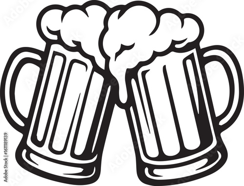 Beer mugs cheers toasting silhouette vector design for celebration, party, pub, Oktoberfest and drink-themed decoration
