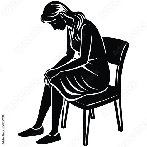 Solitary Silhouette of Woman Lost in Thought on a Chair