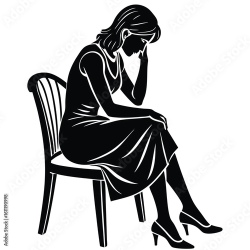 Silhouette of a Sad Woman Sitting Alone on a Chair in a Bright Room