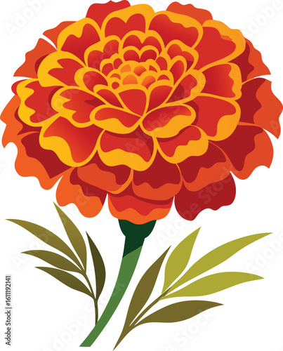 Vibrant Marigold Flower with Green Foliage and Stem new 2025 trendy clipart