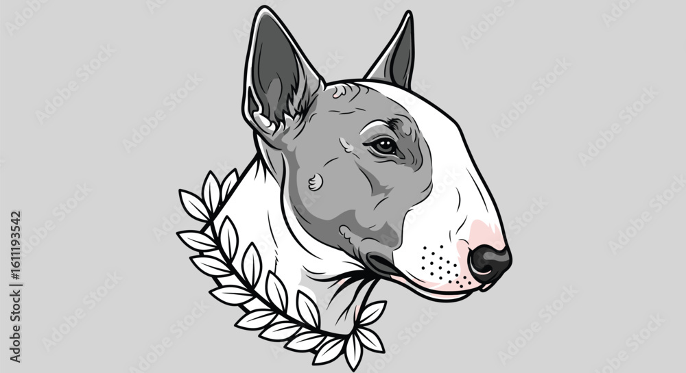Obraz premium Bull Terrier with Laurel Wreath Illustration