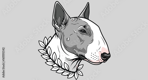 Bull Terrier with Laurel Wreath Illustration