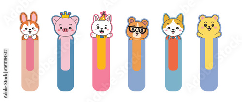 A set of bookmarks with animals. Vector graphics. Chancellery
