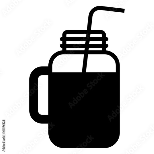 Logo smoothie bar. Icono con silueta de tarro de albañil con asa y pajita para beber