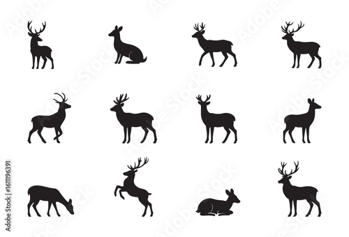 Deer silhouette set. Isolated on white background