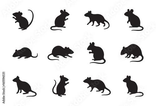 Mice silhouette set. Isolated on white background
