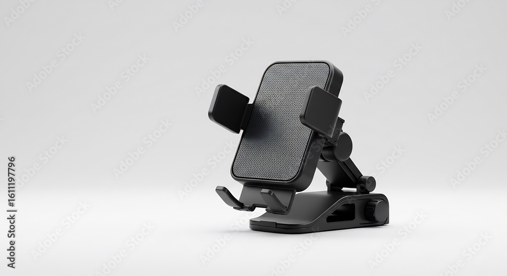 Naklejka premium シンプルデザイン 黒スマホスタンド 安定感抜群 滑らかな質感 使いやすい. AI Generated