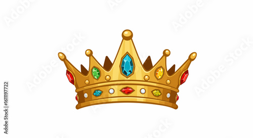 Cartoon Golden Crown with Jewels, Royal Symbol of Power and Authority