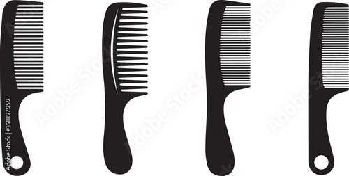 Comb Teeth Icon Set Vector – Black Personal Care and Grooming Symbols